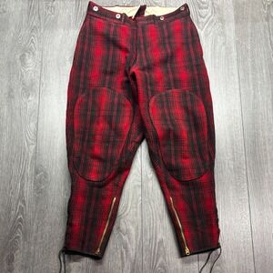 Vintage Men's Woolrich Pants Red Black Plaid Hunting Double Knee Wool 31 Waist